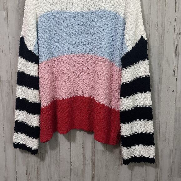 Adora Colorblock Sweater L Popcorn‎ Knit Bell Sleeve Pullover Trendy Cozy Top - Picture 8 of 10